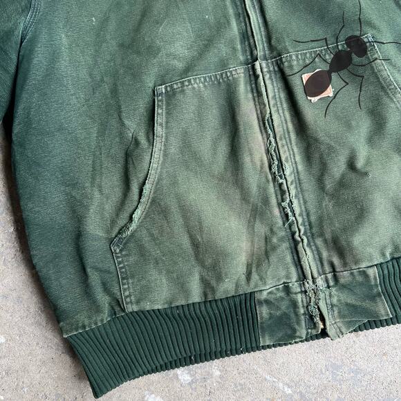 Vintage Y2K Carhartt faded J130 SPC green hooded work wear jacket - Picture 5 of 16